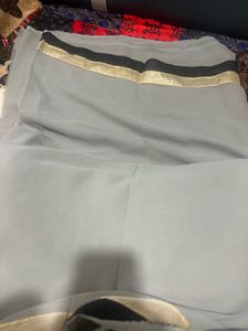 Elegant Grey Saree with Black &amp; Gold Border