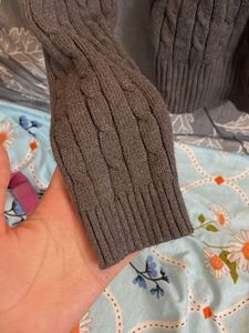 Cropped Grey Cable Knit Button-Up Cardigan