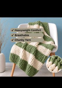 Sage And Cream Chunky Knit Throw.