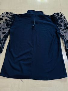 Stylish Navy Blue Top with Puff Sleeves