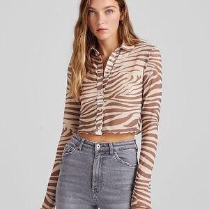 SALE DROP BERSHKA zebra printed sheer shirt