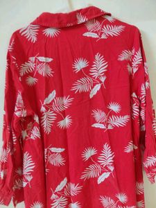 Vibrant Red Tropical Print Shirt kurta