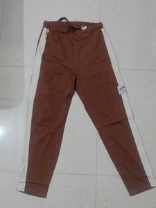 Brown & White Striped Athletic Pants