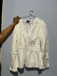 Gap White Smocked Waist V-Neck Top
