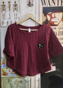 Maroon Textured Cropped Top