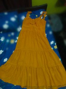Aayu yellow swiss Dot Midi Dress