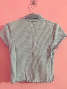 Baby Blue Ribbed Button-Up Top