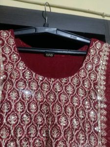 Maroon Embroidered Kurta Set with Dupatta