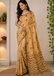 Elegant Mustard Bengali Saree with Floral Print