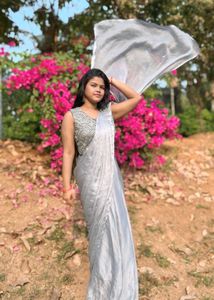 ready to wear Grey Silk Saree with belt