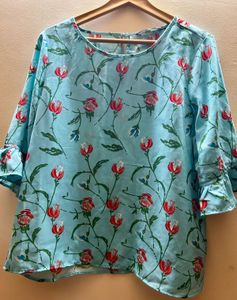 Light Blue Floral Print Top