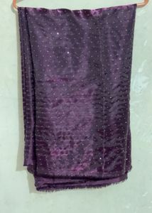 Wine color saree with pearl embedded blouse