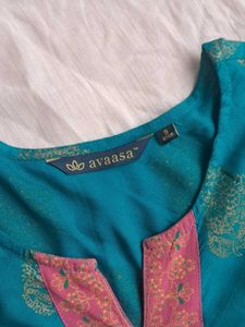 Sea green dailywear kurta with botanical print