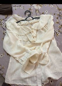 Chic Cream Ruffle Off-Shoulder Top