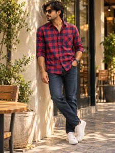 Men's Classic Red &amp; Blue Plaid Casual Shirt