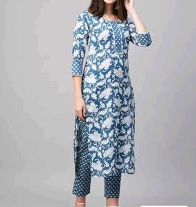 Blue Floral Kurta Set for Women pure cotton new