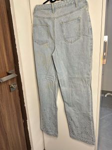 Light Wash Embellished Straight Leg Jea