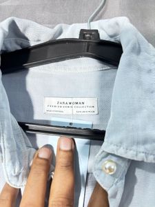 ZARA Light Blue Casual Long Sleeve Shirt