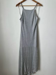 Sparkly Silver Spaghetti Strap Maxi Dress