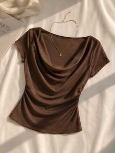 Elegant Brown Cowl Neck Top
