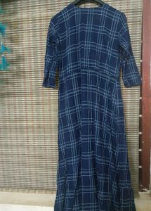 Navy Blue Plaid Tiered Maxi Dress