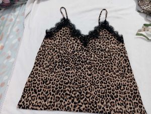 Leopard Print Cami Top with Lace Trim