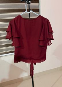 Maroon Ruffle Sleeve Top