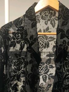 Black Floral Sheer Kimono Jacket