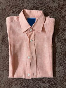 Men's Peach Short Sleeve Linen-Look-a-like Shirt