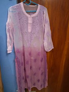 Embroidered Pink Chikankari Kurta