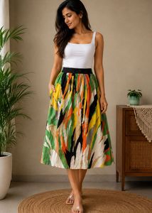 Colorful Abstract Print Midi Skirt