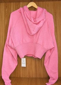 Pink Cropped Zipper Hoodie