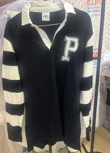Zara Black &amp; White Striped Rugby Shirt