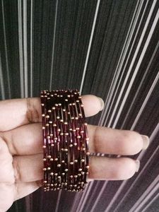 Burgundy &amp; Gold Beaded Bangles