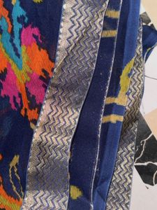 Elegant Navy Blue Floral Georgette/Chiffon Saree w