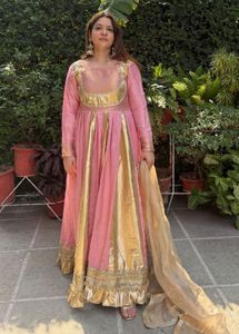 Elegant Pink &amp; Gold Anarkali Gown without bottom