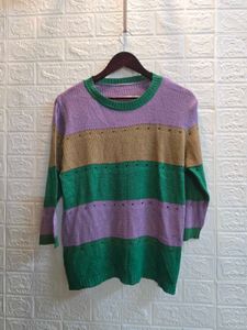 Striped 3/4 Sleeve Knit Sweater
