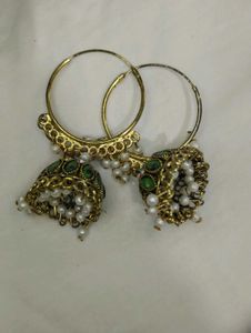 trendy Kashmiri gold and glass Green Bangles