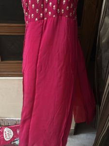Vibrant Pink Ethnic Gown with Floral Print