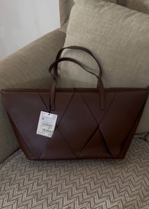 Zara Brown Woven Tote Bag