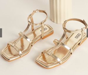 Elegant Gold T-Strap Flat Sandals