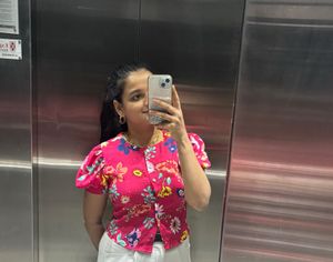 Chic Pink Floral Print Puff Sleeve Top