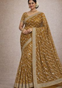 Brown Sequin Saree with attached blouse Piece