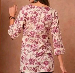 Floral Print Kurta with Embellished Neckline