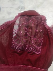Net Bra Panty Lingerie Set Maroon Colour Size 34