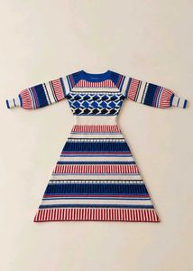 BLUE RED &amp; WHITE GEOMETRIC KNIT DRESS