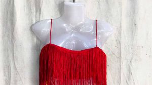 Red Fringe Crop Top with Cowboy Hat