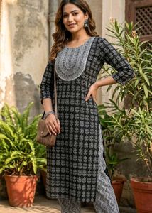 Stylish Black Printed Kurta Set