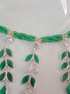 Elegant Green Leaf Silver Necklace