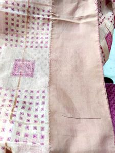 Vintage Pink &amp; Beige Saree With Fall &amp; Picco